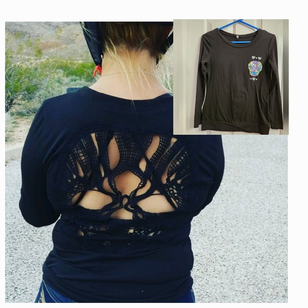 Modcloth Crochet Skull long-sleeved top